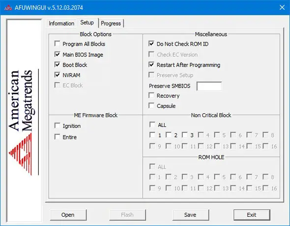 American Megatrends BIOS Update Aptio v5 AFUWIN Firmware Update Utility