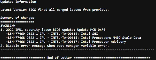 American Megatrends BIOS Update OEM Readme File Showing A Security Issue