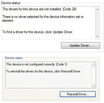 Device Driver Error Examples