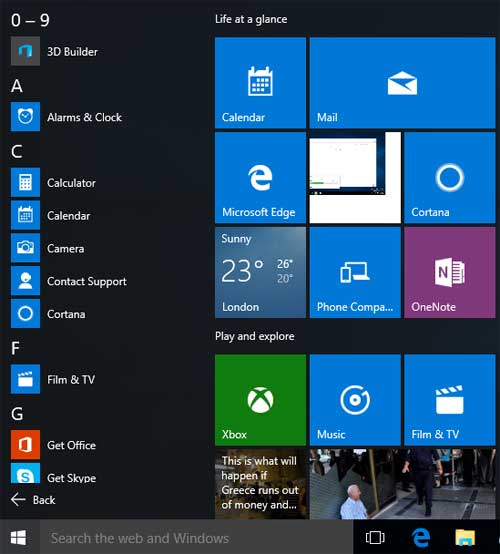 Windows 10 Start Menu