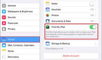 Find My iPad Enabled