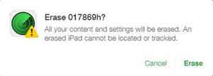 Erase iPad Confirmation Message