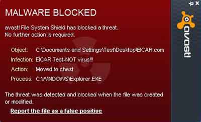 Avast Free Antivirus System Message After Detecting EICAR.com
