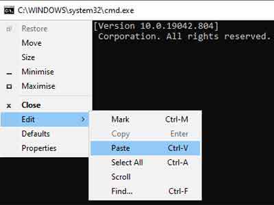 Pasting Commands Into The Windows Command Prompt