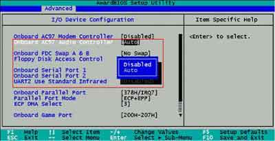 Disable Onboard Audio Controller Example