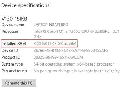 About Your PC - Device Specifications