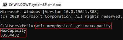 Command Prompt Instruction And Outcome To Determine the Maximum Amount Of RAM Your Device Can Handle