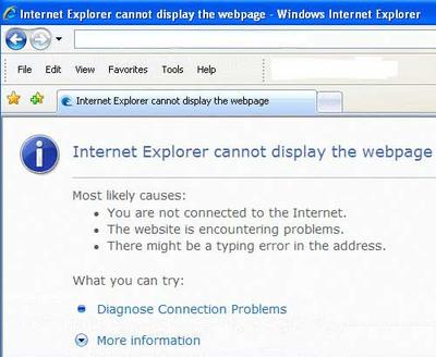 Internet explorer Cannot Display the Webpage Message