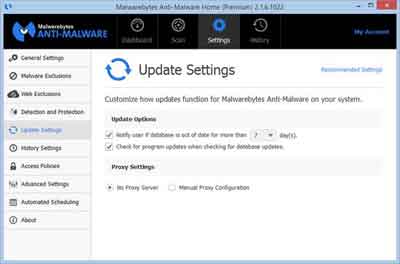 MBAM Update Settings