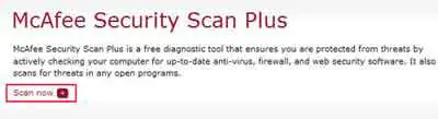McAfee Security Scan Plus Scan Now Link