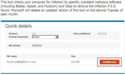 Microsoft Malicious Removal Tool Download Page