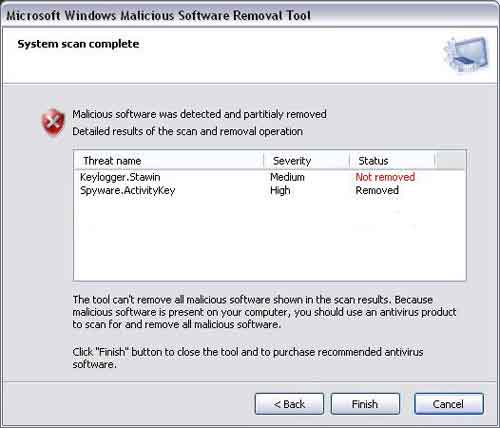 Microsoft Malicious Removal Tool Report Detection