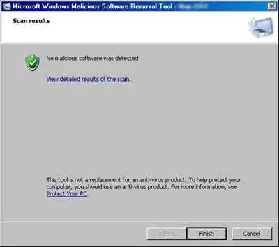 Microsoft Malware Removal Tool Scan Clean Outcome