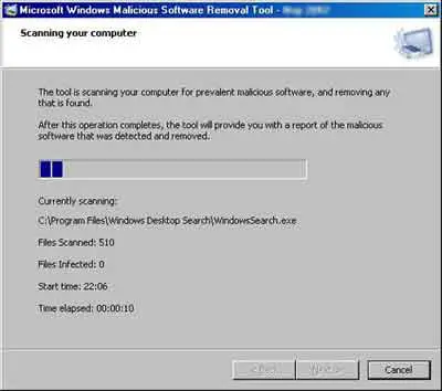 Microsoft Malware Removal Tool Scan In Action