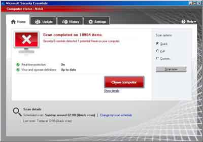 Microsoft Security Essentials Computer Status At Risk
