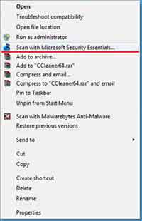 Microsoft Security Essentials Right Click Menu Option