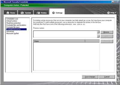 Microsoft Security Essentials Excluded Processes