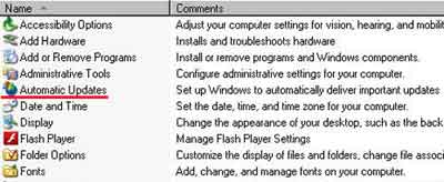 Control Panel Automatic Updates