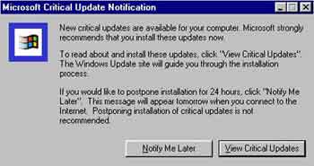 Pre-Windows XP Critical Update Notification