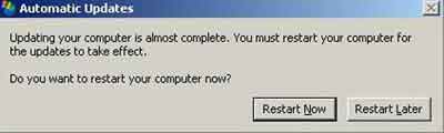 Restart Now or Restart Later Message