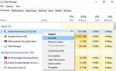 Task Manager End Task Option