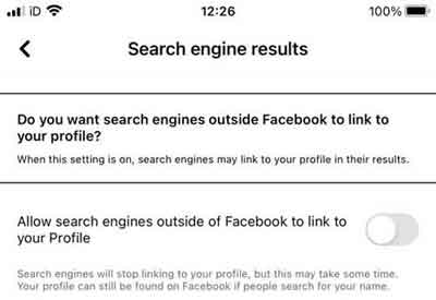 Facebook's Search Engine Results Settings