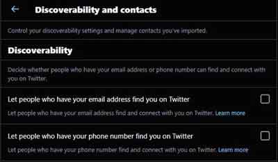 Twitter's Discoverability and Contacts Settings