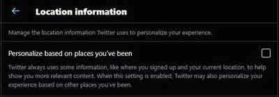Twitter's Location Information Settings