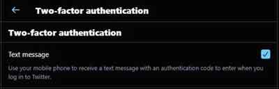 Twitter's Two Factor Authentication Settings