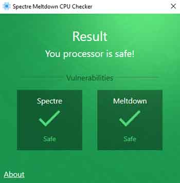 Spectre and Meltdown CPU Checker Results