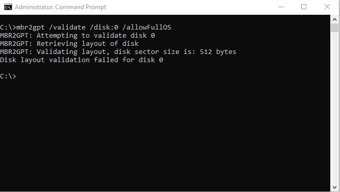 UEFI BIOS Vs Legacy BIOS | MBR2GPT Validation Failure Message Example