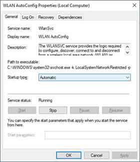 Microsoft Windows WLAN AutoConfig Service Settings