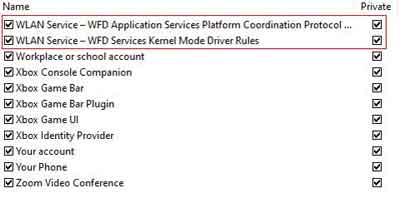 Microsoft Windows Firewall WLAN Settings