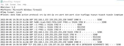 Windows Defender Firewall Log Report Example