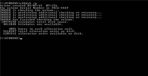 CHKDSK Command With P Switch