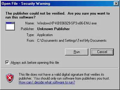 Windows XP Service Pack 3 Download Security Warning
